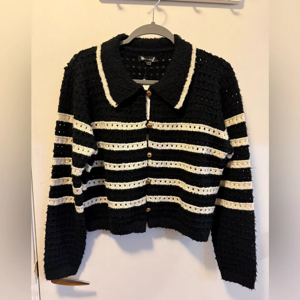 NWT Line and Dot Let Me Be Cardigan in Black and Ivory, Size L - Picture 9 of 14